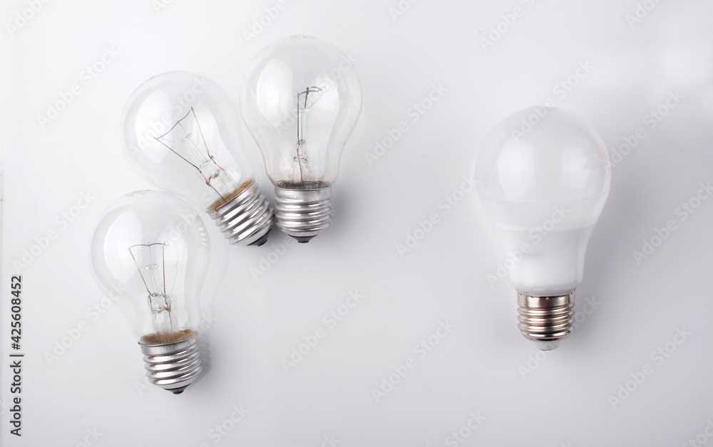 LED lamp with incandescent bulbs on the background. photography led lamp