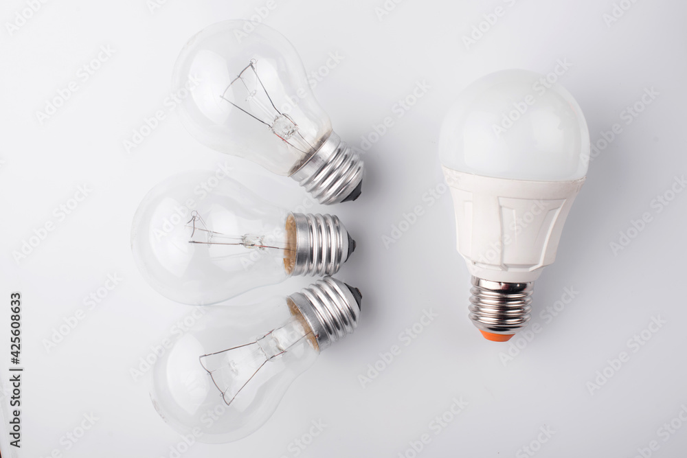 LED lamp with incandescent bulbs on the background. photography led lamp LED lamp with incandescent bulbs on the background. photography led lamp