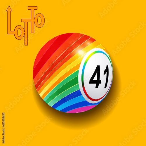 Striped lotto ball on yellow background and decorative text