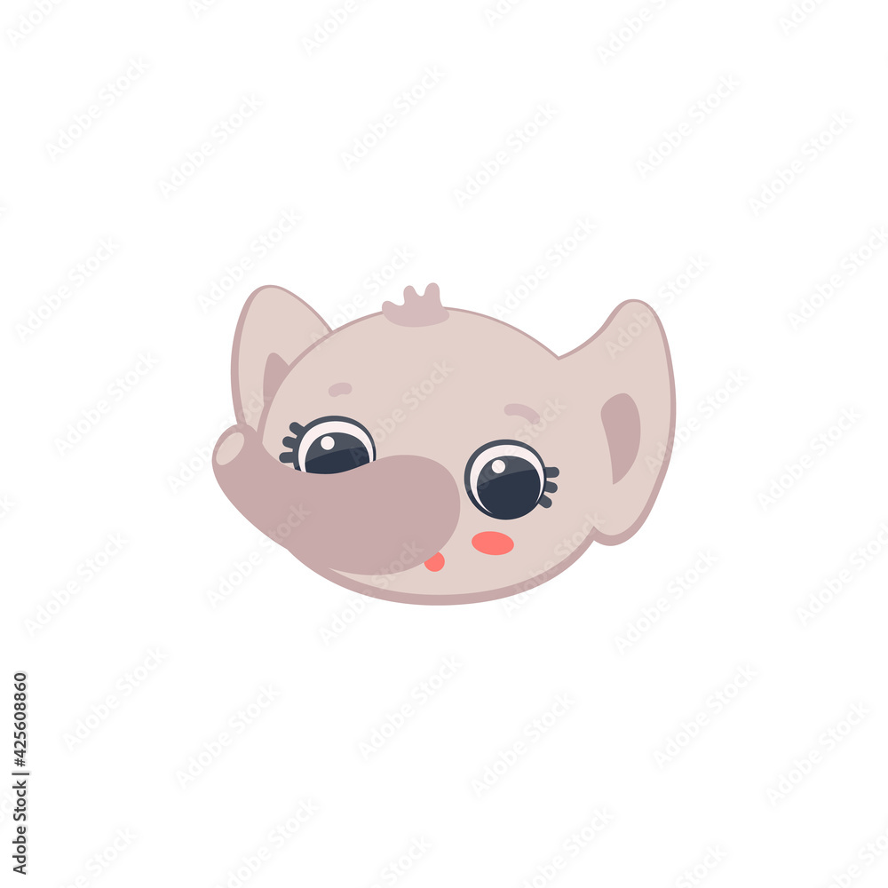 Cute happy cartoon elephant, fun face baby elephant, head of wildlife animal. Cute happy cartoon elephant, fun face baby elephant, head of wildlife animal.