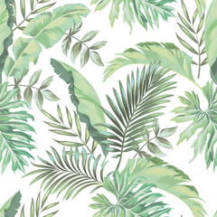 Wandcirkels Botanische print patronen Trendy junglepatroon met exotische bladeren  © Logunova  Elena