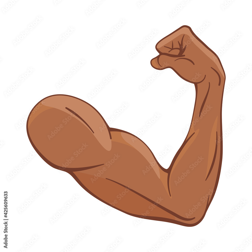 Strong bicep arm muscle for strength and fitness concept in vector icon