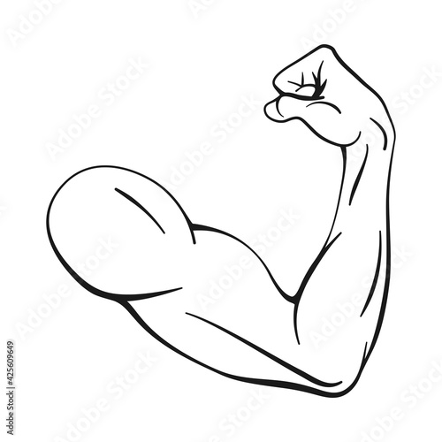 Strong bicep arm muscle for strength and fitness concept in vector icon