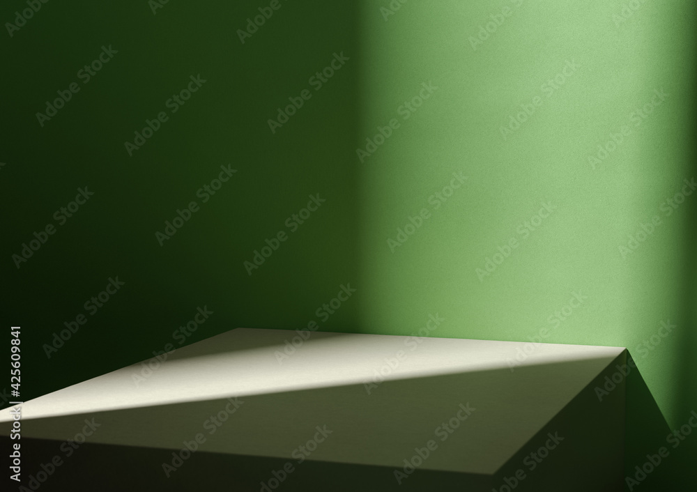 Fototapeta premium Thin stripe of light illuminating horizontally divided background. White and green.