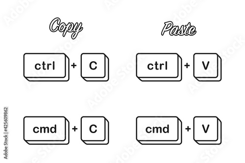 Ctrl C Cmd C and V shortcut keys for copy paste keyboard keys concept in vector icon