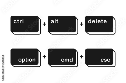 Ctrl alt delete and option cmd esc shortcut keys for force quit keyboard keys concept in vector icon