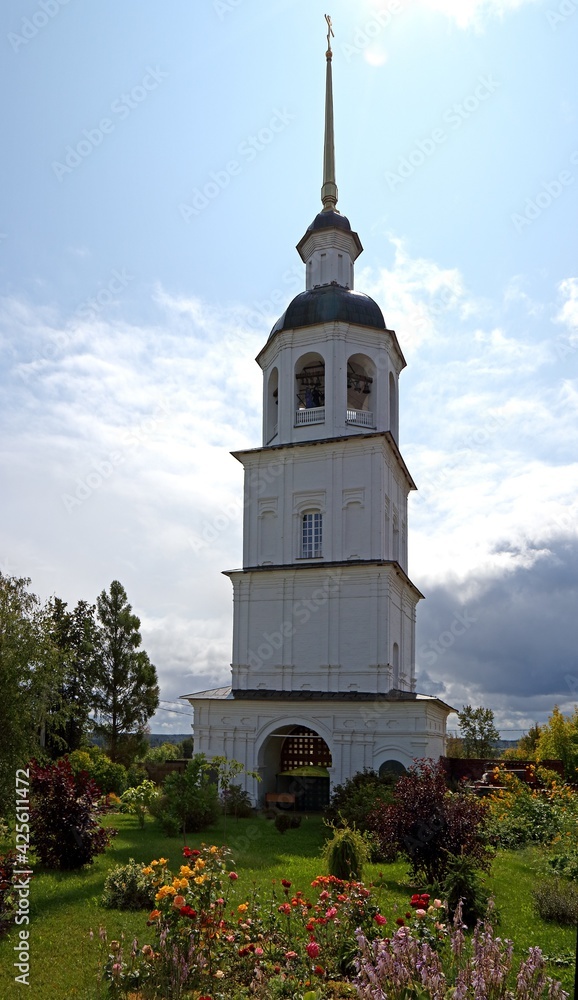 Fototapeta premium The bell tower of the Kolotsky Monastery in the Mozhaisk district of the Moscow region