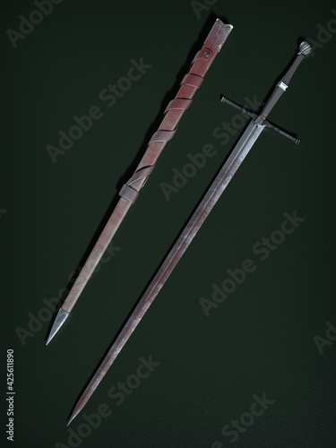 Ancient combat edged weapons. 3d illustration