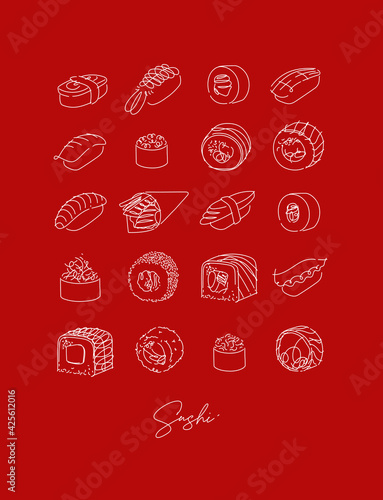 Poster sushi type set line style red