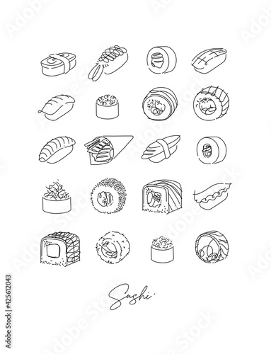 Poster sushi type set line style