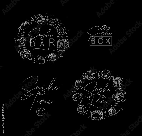 Sushi labels line style black