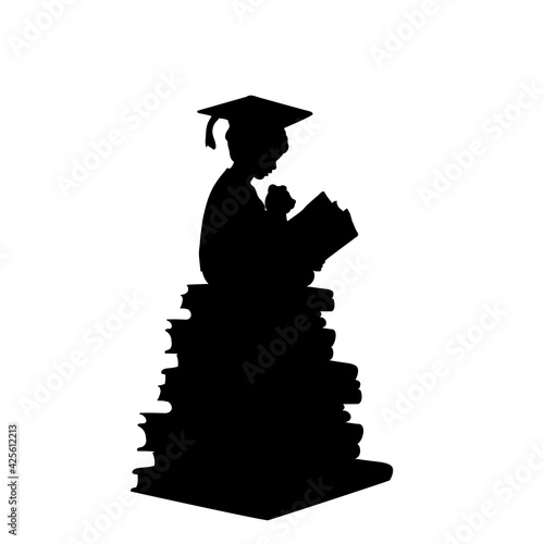 Silhouette boy reading books with toy. Education training knowledge.