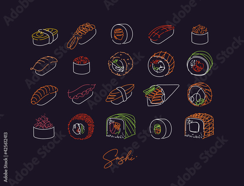 Sushi set poster neon style dark
