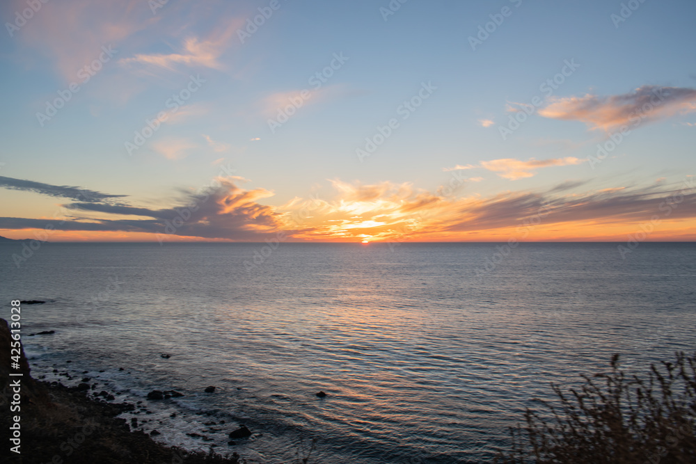 Sunset over pacific ocean in Rancho Palos Verdes