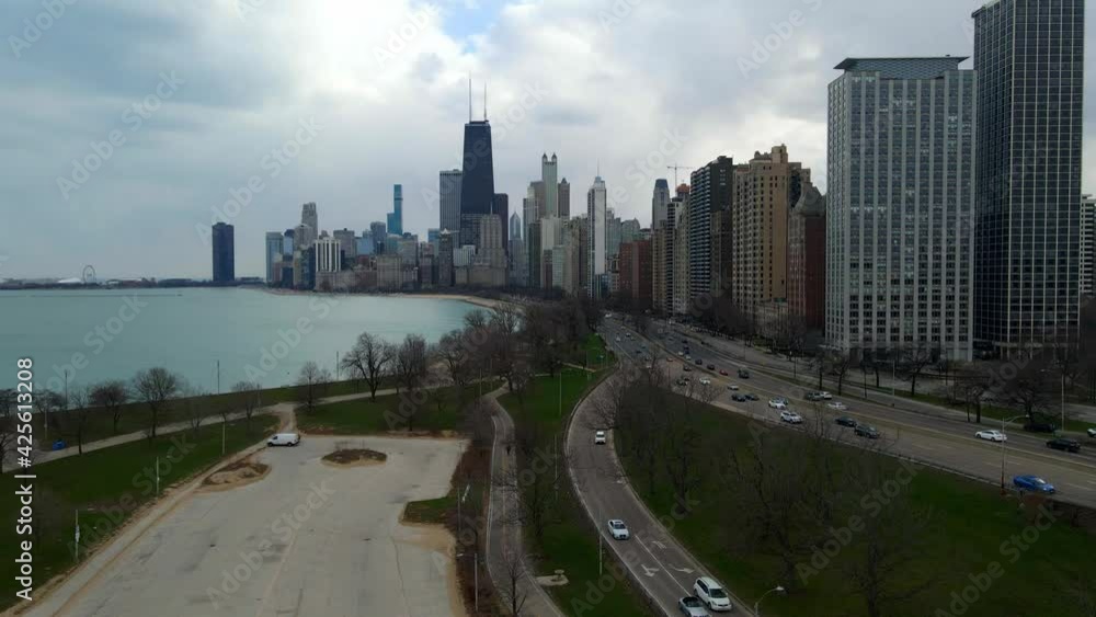Aerial view of downtown chicago seen from north Lake Shore drive Aerial view of downtown chicago seen from north Lake Shore drive