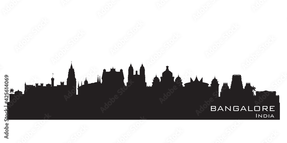 Bangalore India city skyline vector silhouette