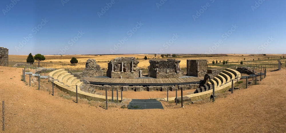 Casas de Reina, spain; 09 03 2019: These are the ruins of the Roman theater of Regina south of Badajoz.
