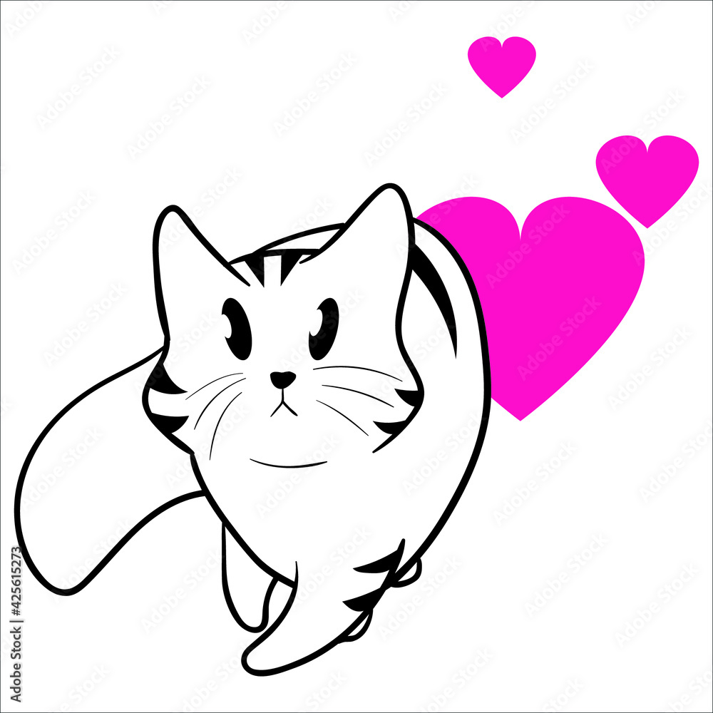 Hand Drawn Cute cat with phrase lovely cute 