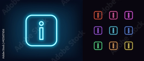Neon info icon. Glowing neon information sign, outline inform silhouette