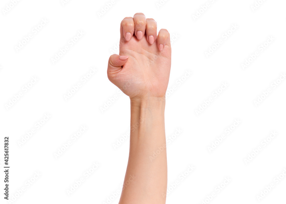 Female hand with manicure, isolated on white background. Beautiful hand of woman with copy space. Female hand with manicure, isolated on white background. Beautiful hand of woman with copy space.