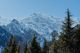 Mountain peak covered by snow as seen from the Solang Valley in Manali, Himachal Pradesh, India