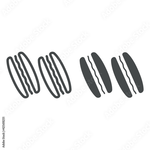 French macarons biscuits line and solid icon, french food concept, cookies vector sign on white background, macarons outline style for mobile concept and web design. Vector graphics.