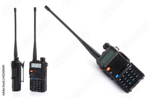 Cuadro en lienzo set collage of several black walkie-talkie radio communication device isolated o