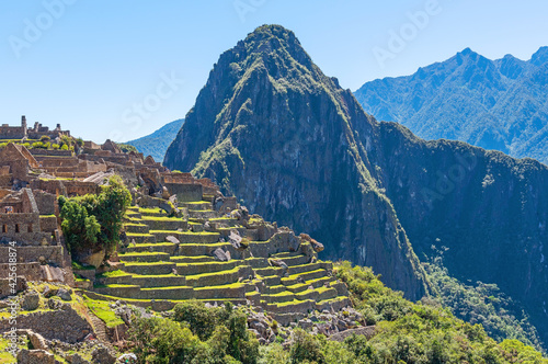 Machu Picchu inca ruins in summer, historic sanctuary of Machu Picchu, Cusco, Peru.