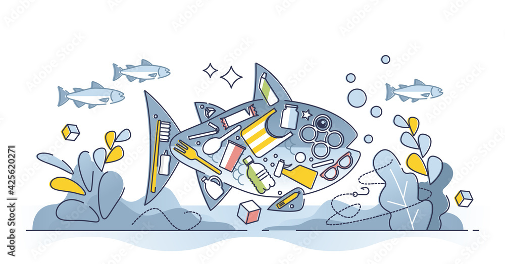 Obraz premium Ocean pollution and plastic concentration as wildlife danger outline concept