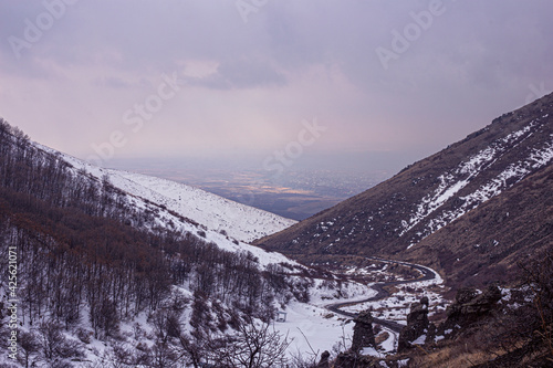  winter in the mountain near vilage
