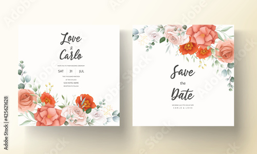 фотографія Beautiful orange flower wedding invitation card template