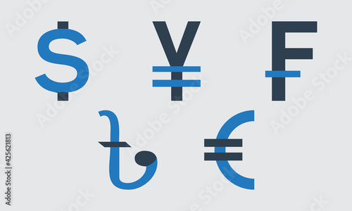 TAKA, DOLLAR, EURO, CNY,FRANC, Banking curency sign sets. Money transfer icon. money convert logo vector design.