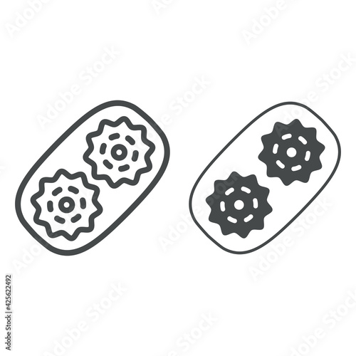 Fish in a cheese souffle line and solid icon, french food concept, fish souffle vector sign on white background, tartolet outline style for mobile concept and web design. Vector graphics.