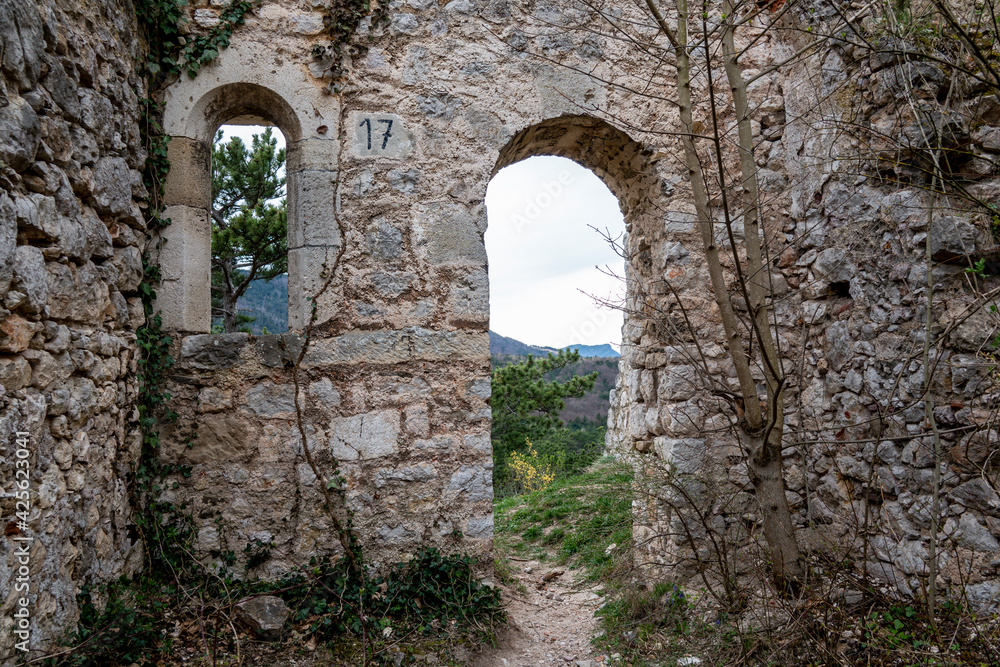 an old castle ruin on the mountain