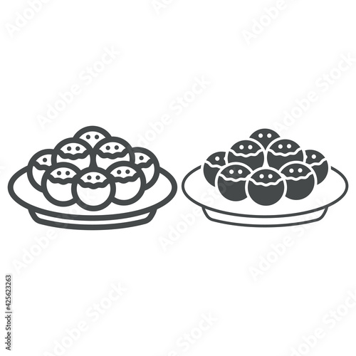Sponge cake boucher line and solid icon, french food consept, busque vector sign on white background, boucher dessert outline style for mobile concept and web design. Vector graphics.