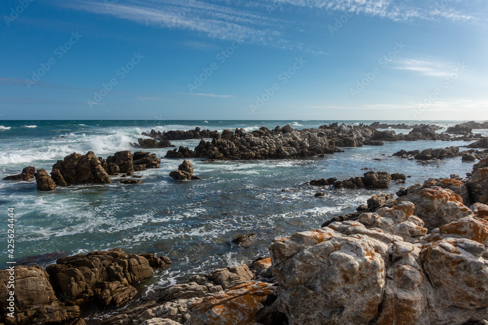 Atlantic and Indian Ocean meeting point at Cape Agulhas, South Africa Atlantic and Indian Ocean meeting point at Cape Agulhas, South Africa
