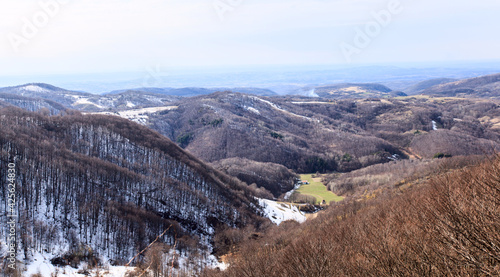  Panoramic View of the Nature Landscape. Winter day. Mountain range in eastern Serbia. Homolje Mountains