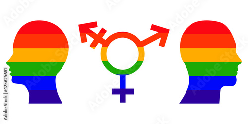 LGBTQ+ icons.Rainbow colored gender and heads icon,illustrating the LGBTQ+ community