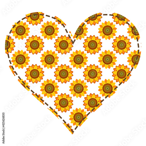 Heart patchwork in sunflower flowers photo