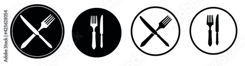 Restaurant menu black white icon Plate with fork knife