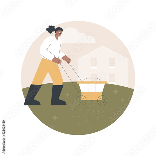 Grass fertilizer abstract concept vector illustration. Gardening services, rapid growth, green color, lawn maintenance, supplement, soil nutrients, granule spreader abstract metaphor.