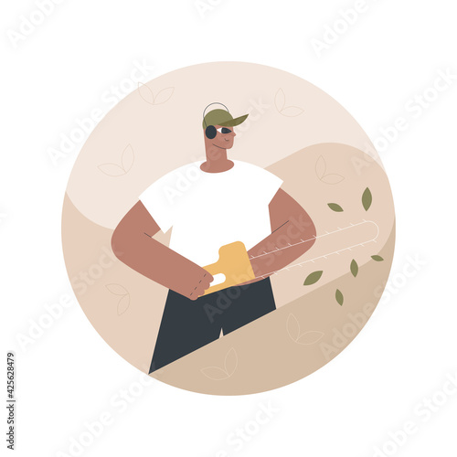Hedge trimming abstract concept vector illustration. Hand shears, dead wood, remove branches, shape trees and shrubs, hedge clipper, landscape maintenance, laser level abstract metaphor.