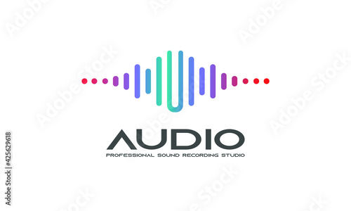 Wallpaper Mural DJ Dance Party Logo, Recording Studio Emblem, Audio Wave and Light Dark Gradient Background Torontodigital.ca