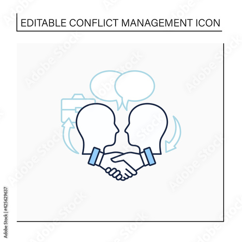 Negotiation line icon. Dispute resolution.Compromising. Successfully handles, resolves issues sensibly and fairly.Misunderstanding concept. Isolated vector illustration. Editable stroke