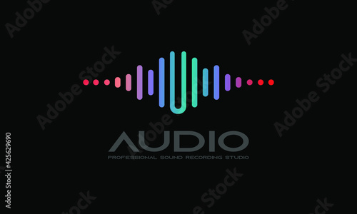 Wallpaper Mural DJ Dance Party Logo, Recording Studio Emblem, Audio Wave and Light Dark Gradient Background Torontodigital.ca