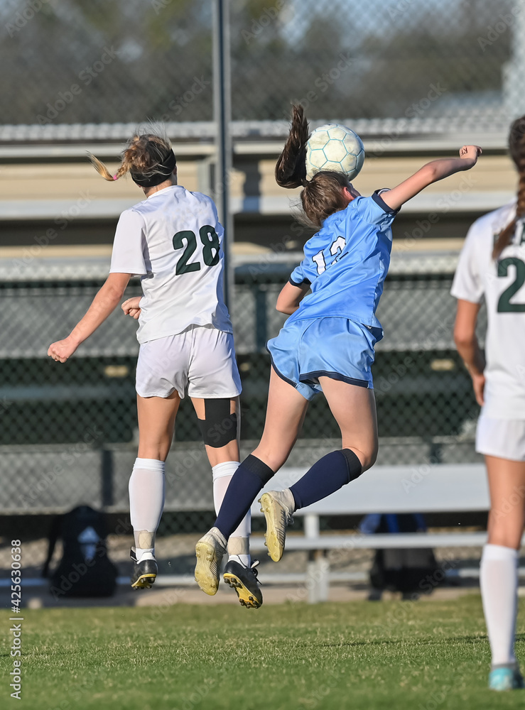 Obraz premium Young athletic girl making an amazing play during a soccer match