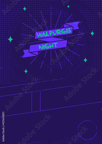 Walpurgis night poster template for print. Holiday colorful background