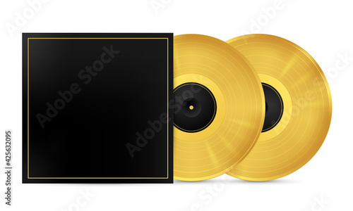Two golden musical vinyl record in an envelope. Vector image on white background