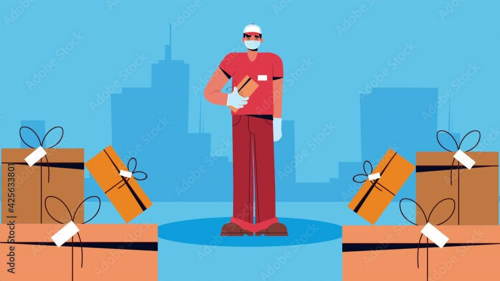 delivery service safe worker with boxes on the city delivery service safe worker with boxes on the city