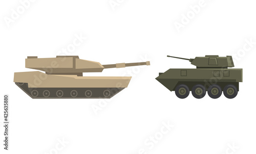Heavy Special Transport Set, Army Machines Flat Vector Illustration